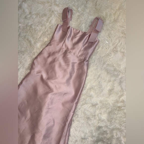 NWOT ALFRED SUNG ballet pink Bow Strap Satin Twill Trumpet Gown Sz 6 - Picture 3 of 6